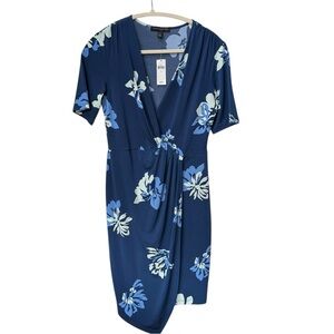 Banana Republic Factory Blue Floral Short Sleeve V-Neck Dress. Small. NEW.